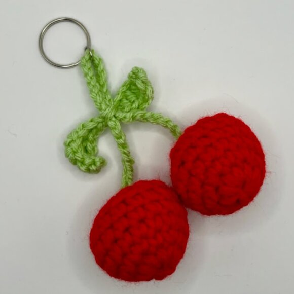 CHERRY KEYCHAIN Red Cherry Crocheted Keychain RED CHERRY - Picture 1 of 2